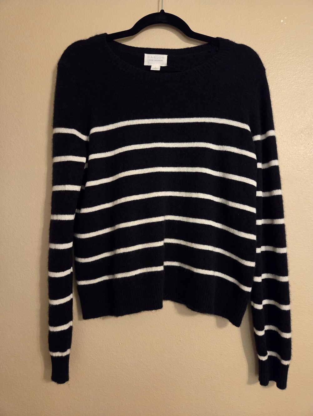CASLON Black White Striped 100% Cashmere Crewneck Sweater Women's Size XL - Picture 4 of 13